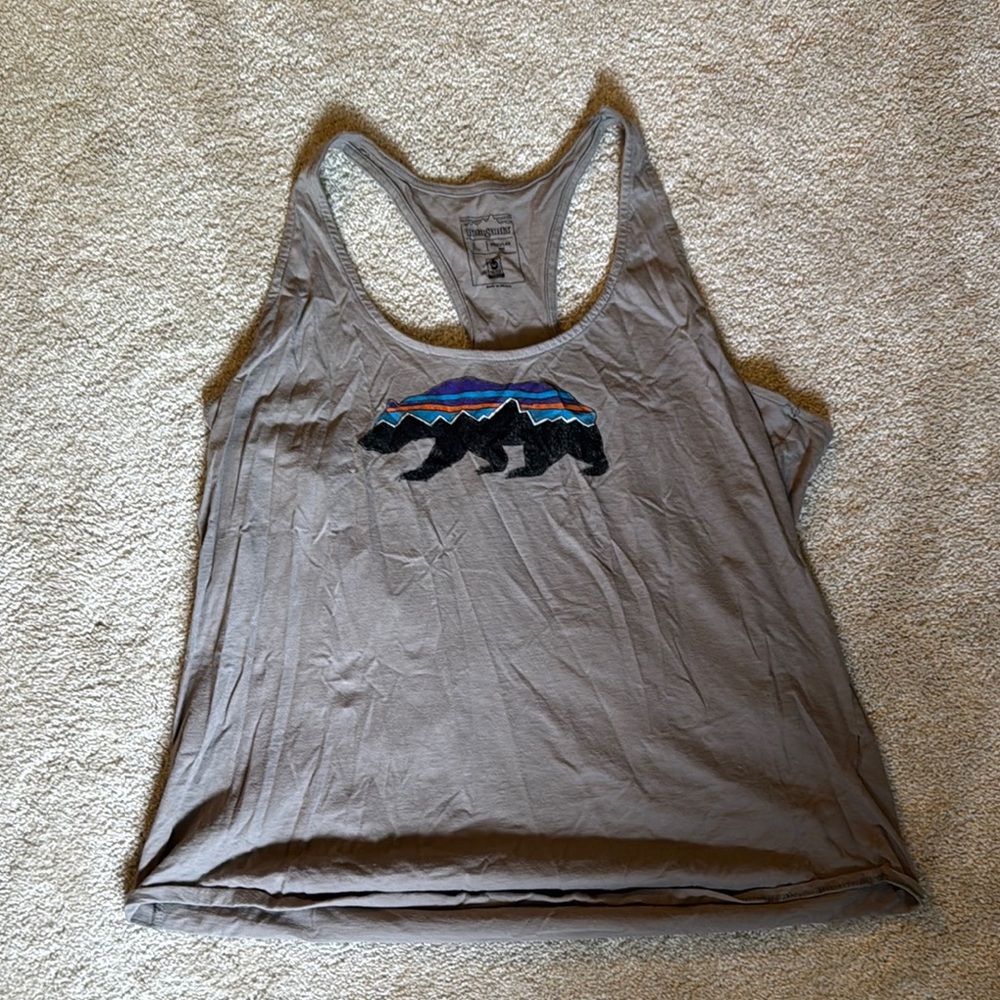 Patagonia Gray Sleeveless Tank Top with Bear Graphic